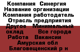 Компания «Синергия › Название организации ­ Компания-работодатель › Отрасль предприятия ­ Другое › Минимальный оклад ­ 1 - Все города Работа » Вакансии   . Амурская обл.,Благовещенский р-н